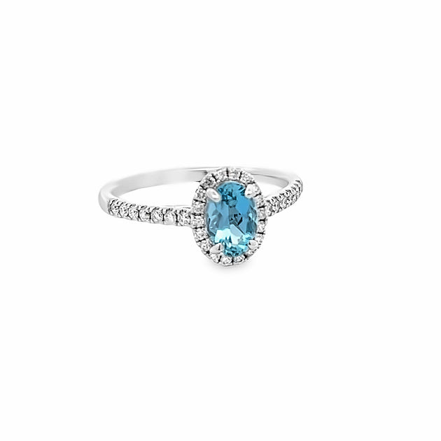 Galaxy Gold 14k White Gold Ring - 0.76 Carat With Genuine Diamonds & Natural Oval Aquamarine, Fine Jewelry