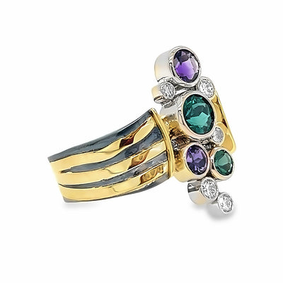 Custom Oxidized Sterling Silver and 18k Yellow Gold Pathways Ring by Paul Richter
