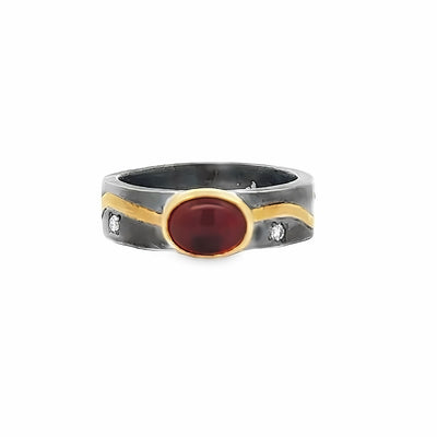 Oxidized Sterling Silver and 18k Yellow Gold Oval Citrine and Round Diamond Ring by Paul Richter (1.29ct.)