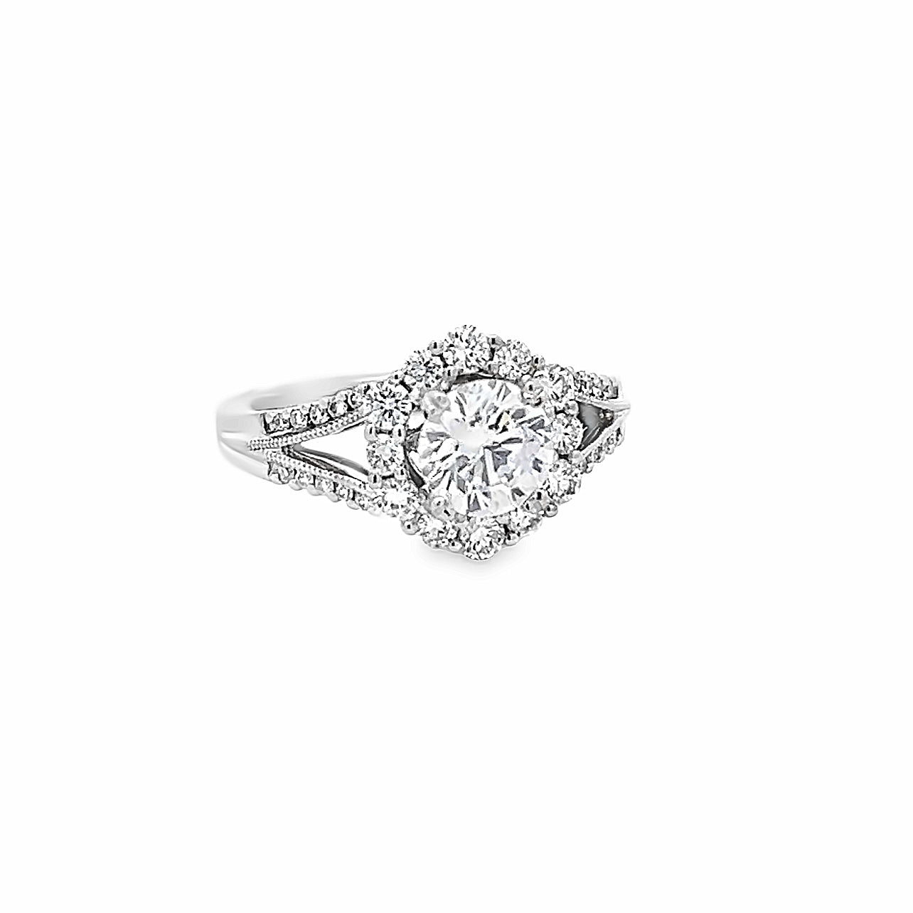 14k White Gold Round Diamond Halo Engagement Ring Setting (0.60ctw.)