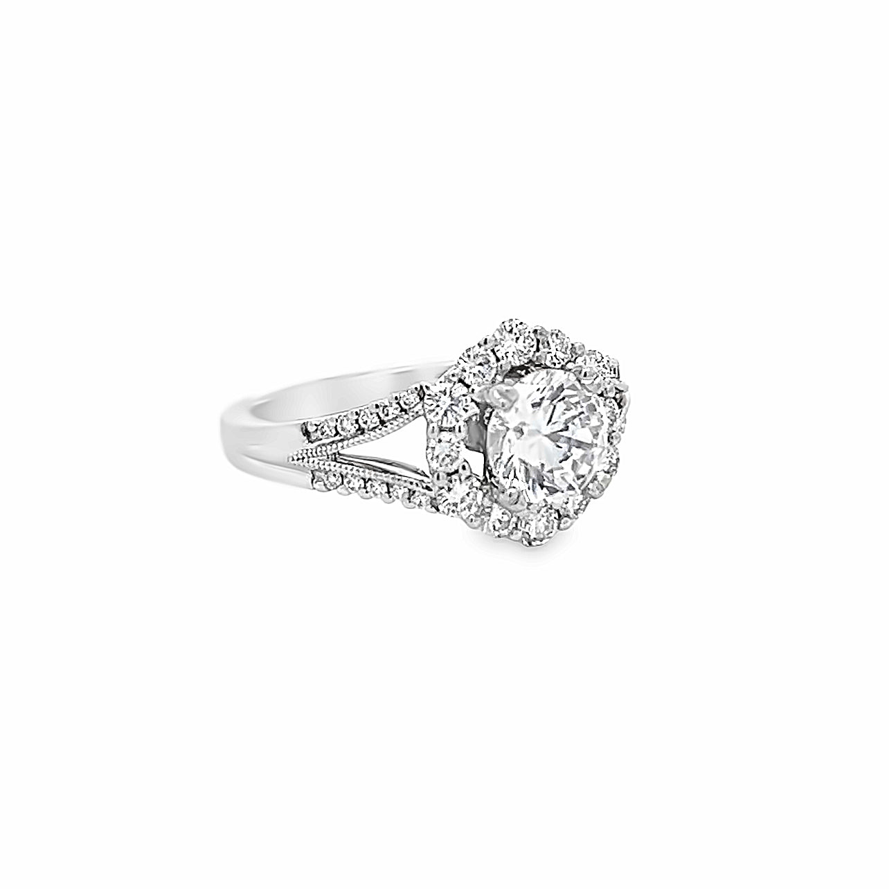 14k White Gold Round Diamond Halo Engagement Ring Setting (0.60ctw.)