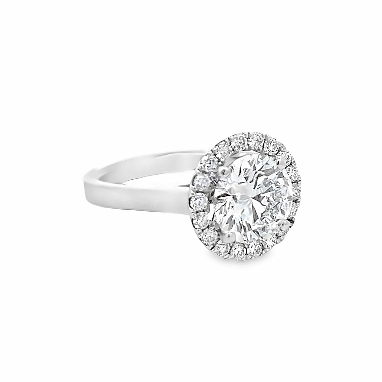 14k White Gold Lab Grown and Natural Round Diamond Halo Engagement Ring (2.58ct.)