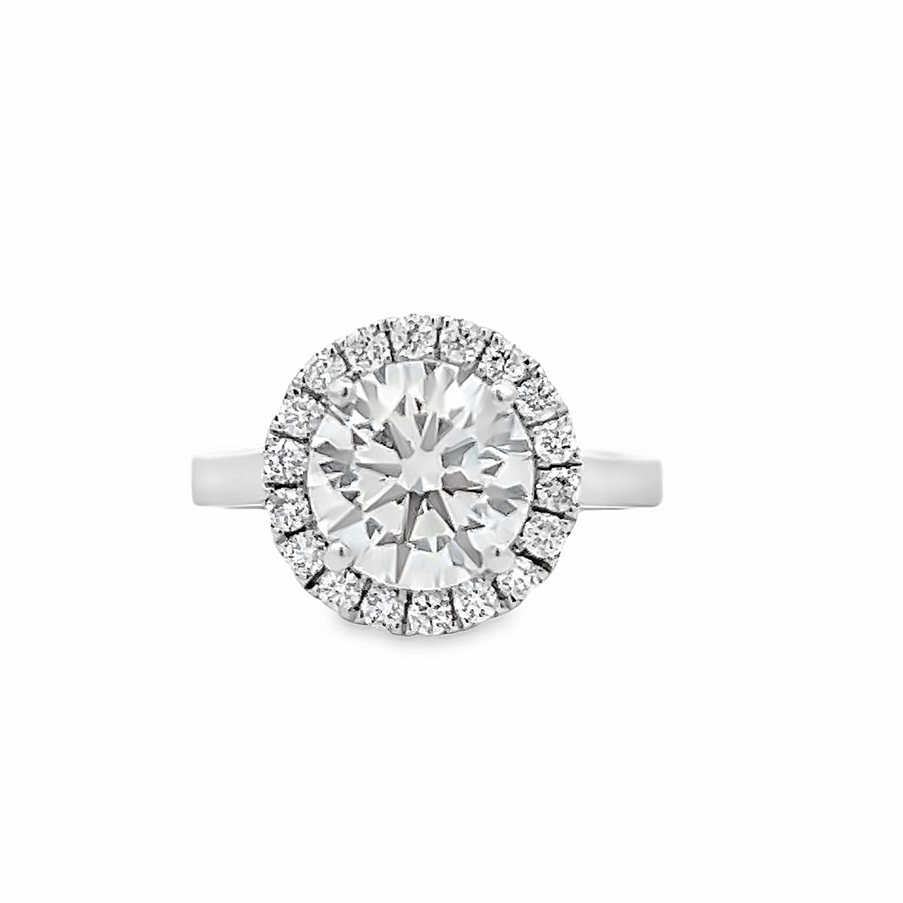 14k White Gold Lab Grown and Natural Round Diamond Halo Engagement Ring (2.58ct.)