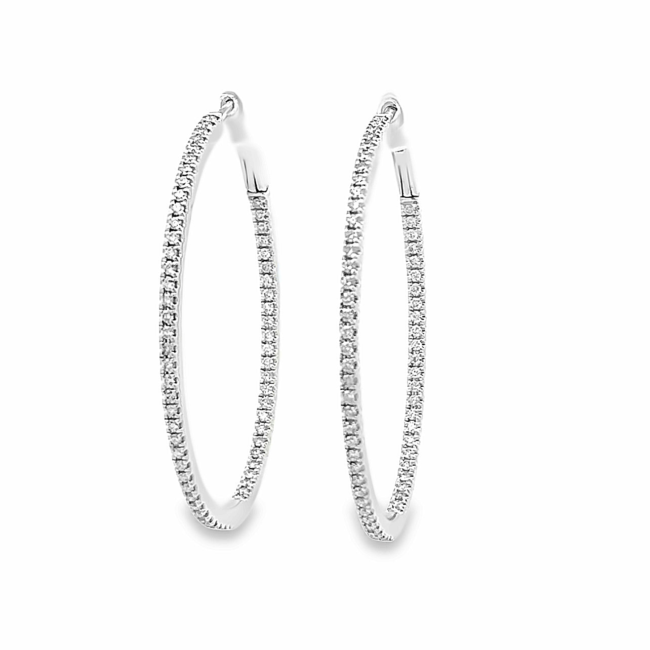 14k White Gold Round Diamond Oval Inside Out Hoop Earrings (1.04ctw.)
