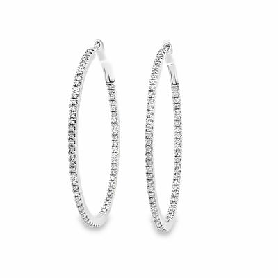 14k White Gold Round Diamond Oval Inside Out Hoop Earrings (1.04ctw.)