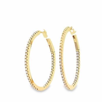 14k Yellow Gold Round Diamond Oval Inside Out Hoop Earrings (0.70ctw.)