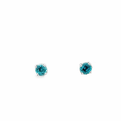 14k White Gold Round Blue Zircon Prong Set Stud Earrings (1.13ctw.)