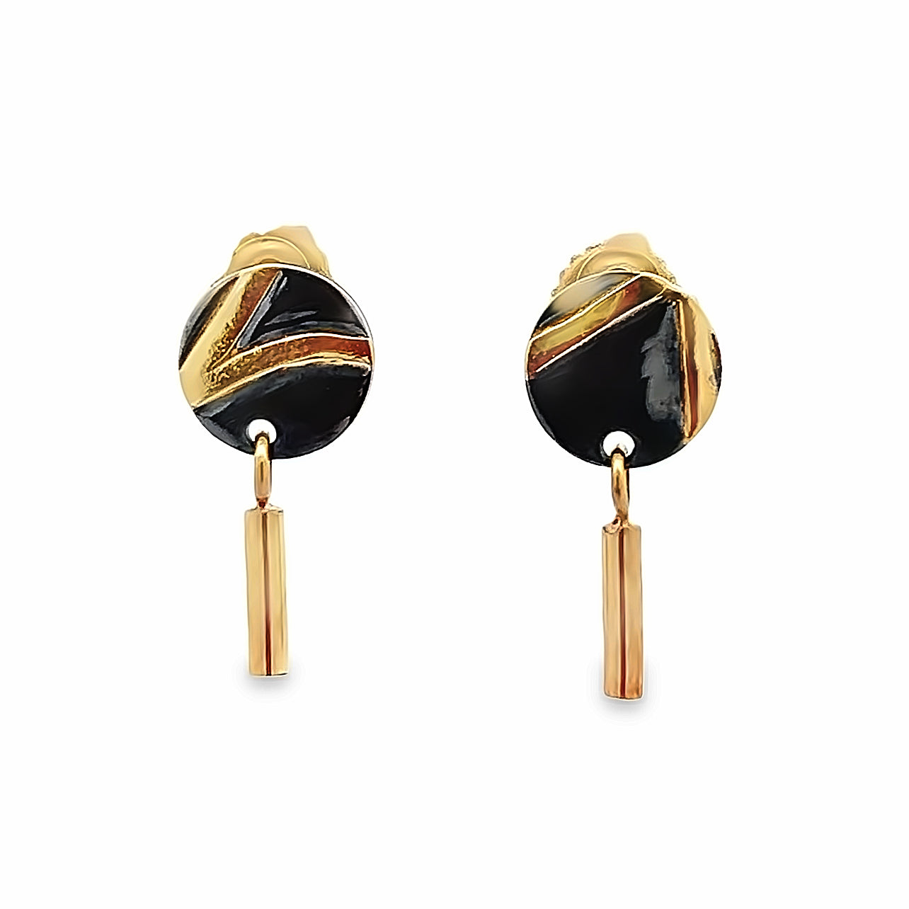 Oxidized Sterling Silver and 18k Yellow Gold Pathways Earrings by Paul Richter