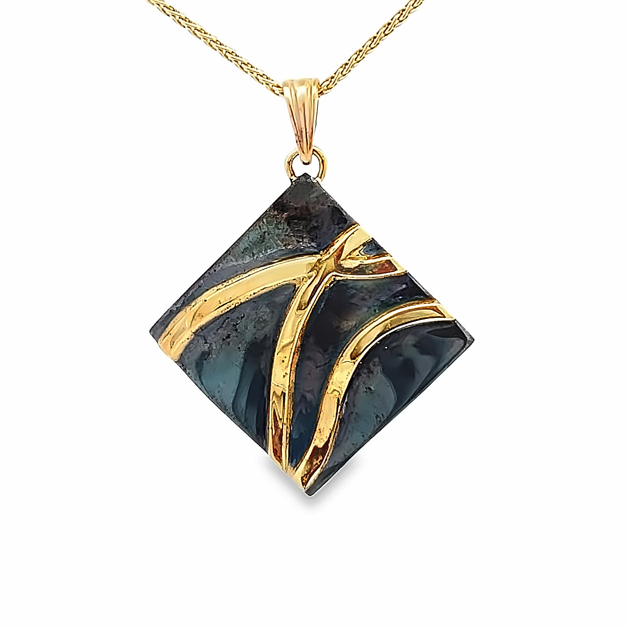 Oxidized Sterling Silver and 14k Yellow Gold Pathways Pendant by Paul Richter