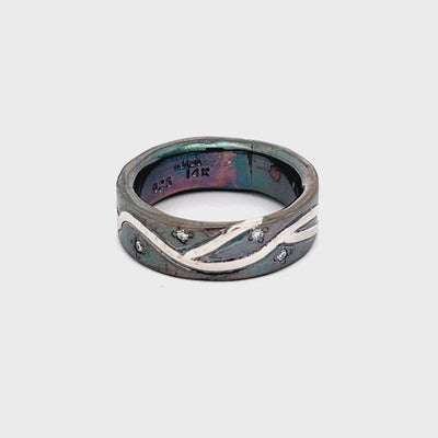 Oxidized Sterling Silver and 14k White Gold Diamond Pathways Band by Paul Richter (0.10ctw.)