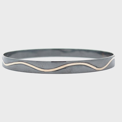 Oxidized Sterling Silver and 14k White Gold Pathways 7.5" Bangle Bracelet by Paul Richter