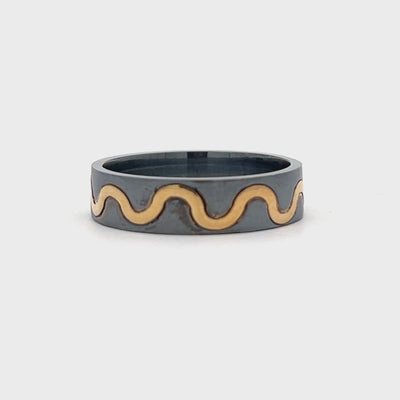 Oxidized Sterling Silver and 18k Yellow Gold Men's Pathways Band by Paul Richter