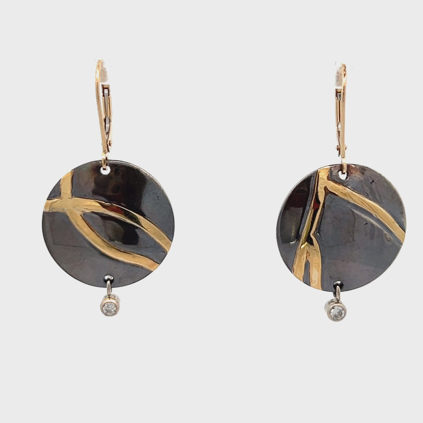 Oxidized Sterling Silver and 18k Yellow Gold Pathways Diamond Earrings by Paul Richter (0.10ctw)
