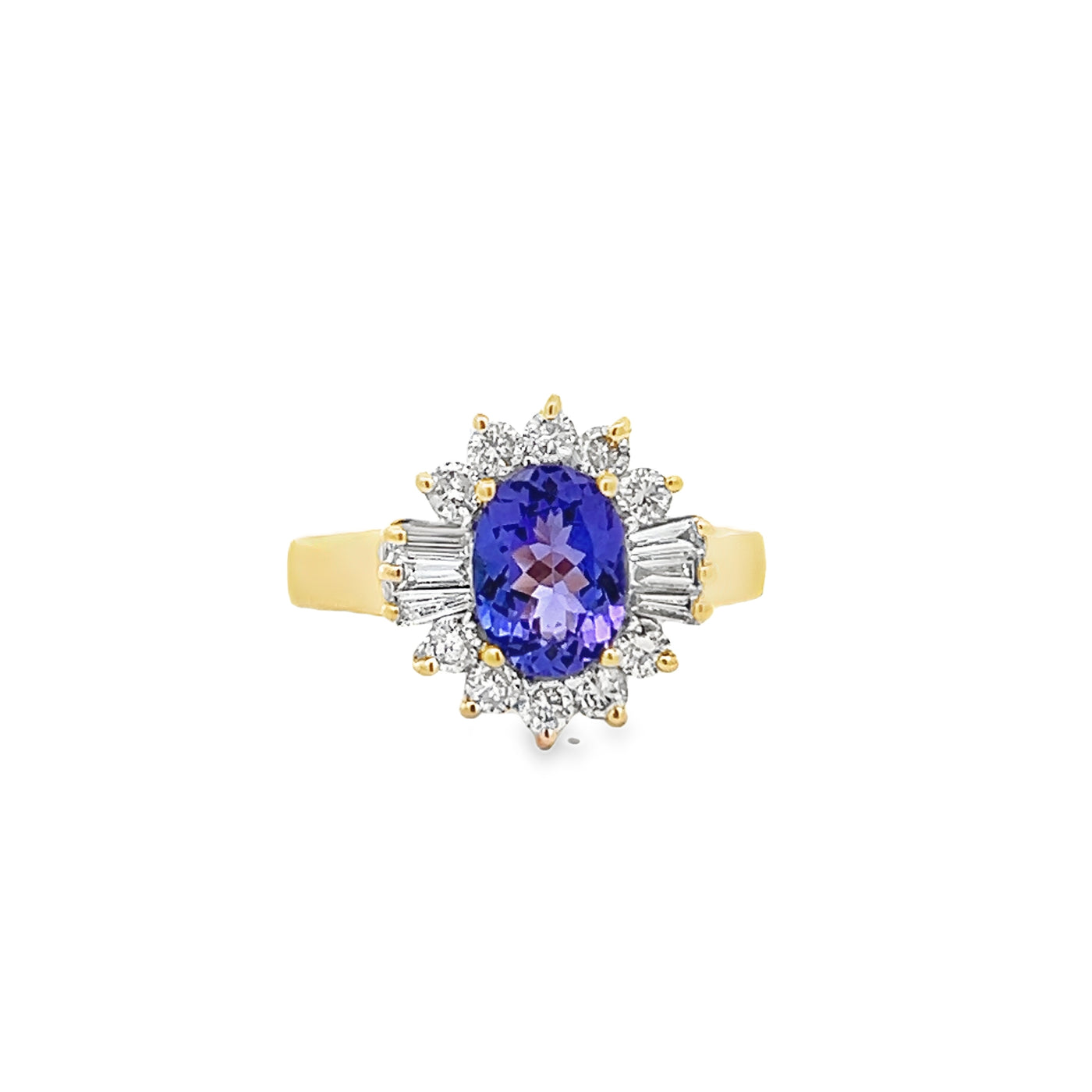 14k Yellow Gold Oval Tanzanite and Diamond Halo Ring (1.22ct.)