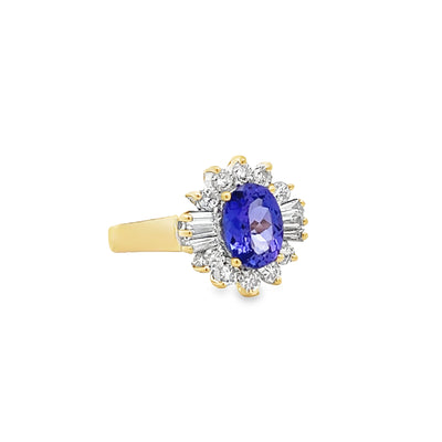 14k Yellow Gold Oval Tanzanite and Diamond Halo Ring (1.22ct.)