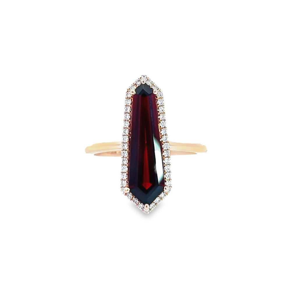 14k Rose Gold Shield Garnet and Diamond Halo Ring (2.65ct.)