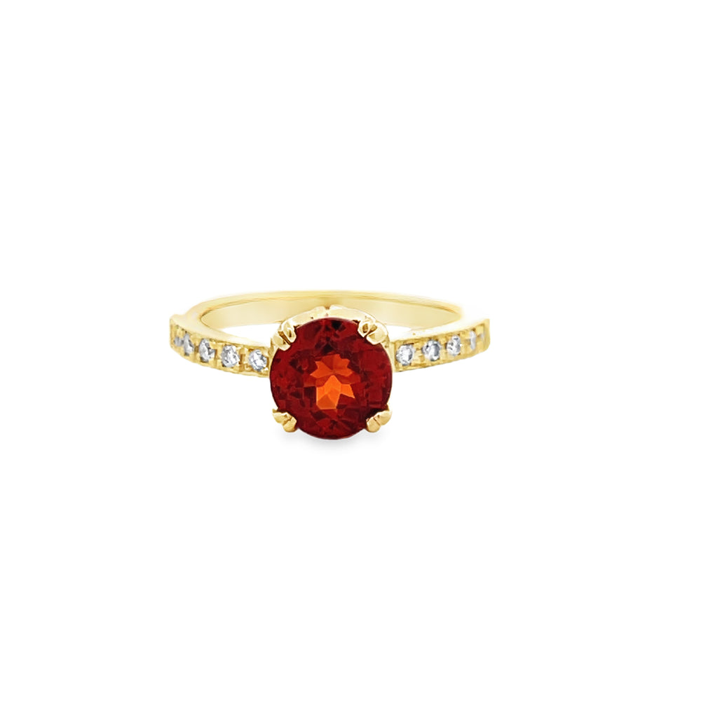 18k Yellow Gold Round Spessartite Garnet and Diamond Ring (2.39ct.)