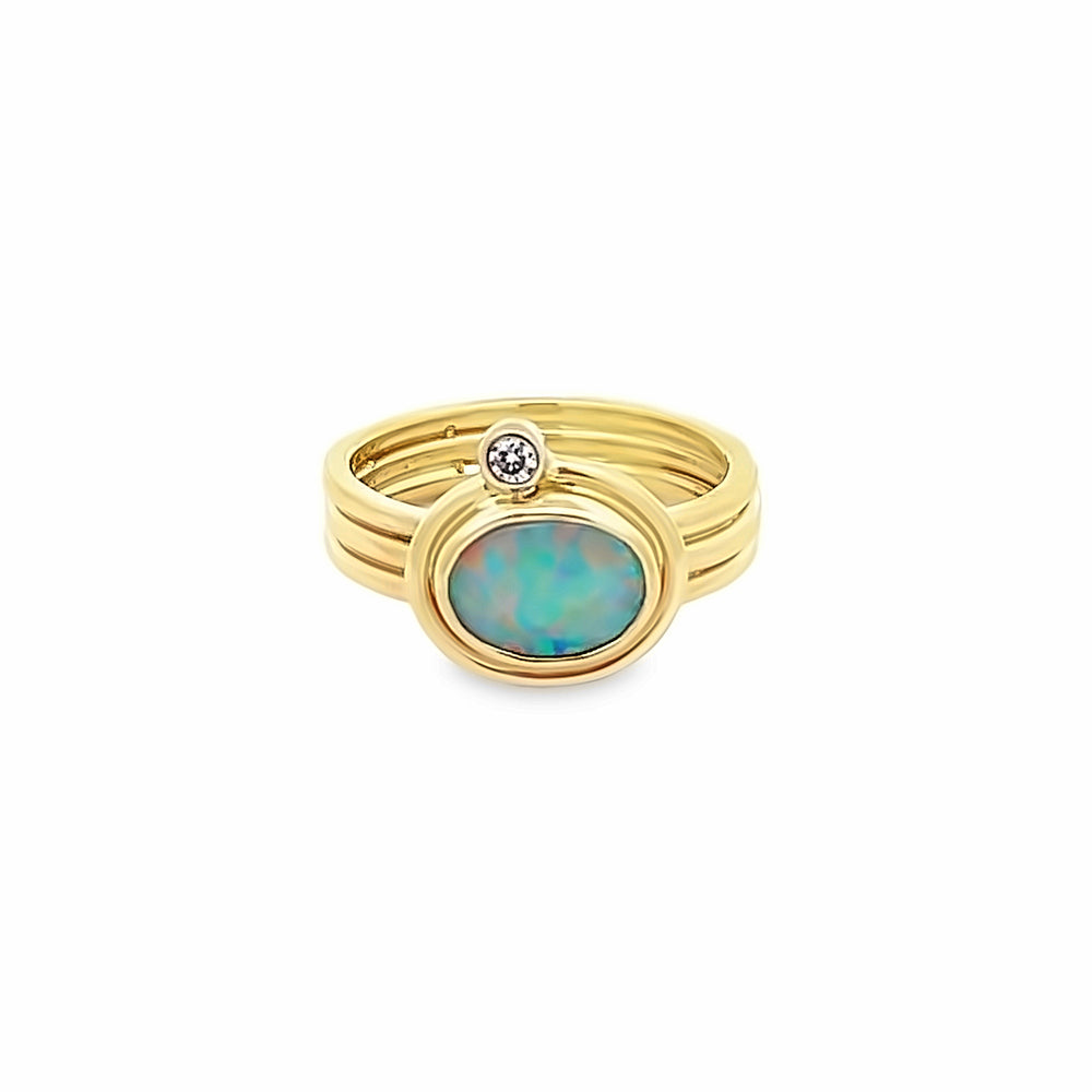 14k Yellow Gold Opal and Diamond Bezel Set Ring (0.85ct.)