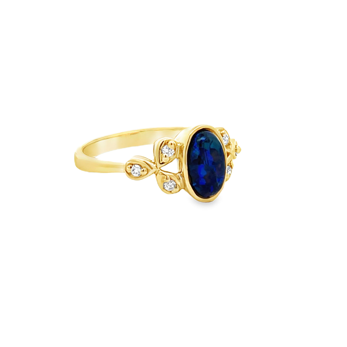 18k Yellow Gold Oval Opal and Round Diamond Bezel Set Ring (0.69ct.)