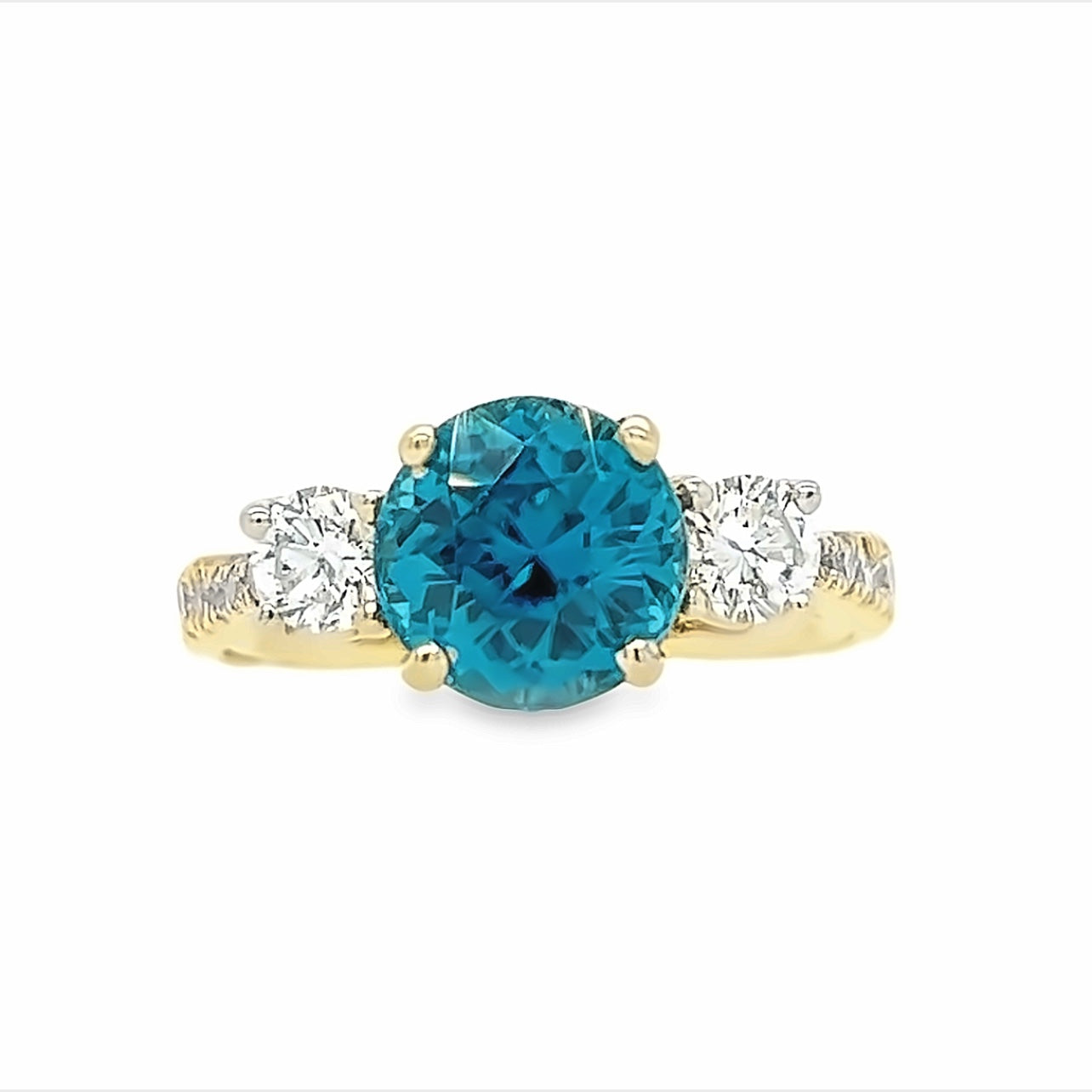 18k Yellow Gold Blue Zircon and Diamond Ring by Paul Richter