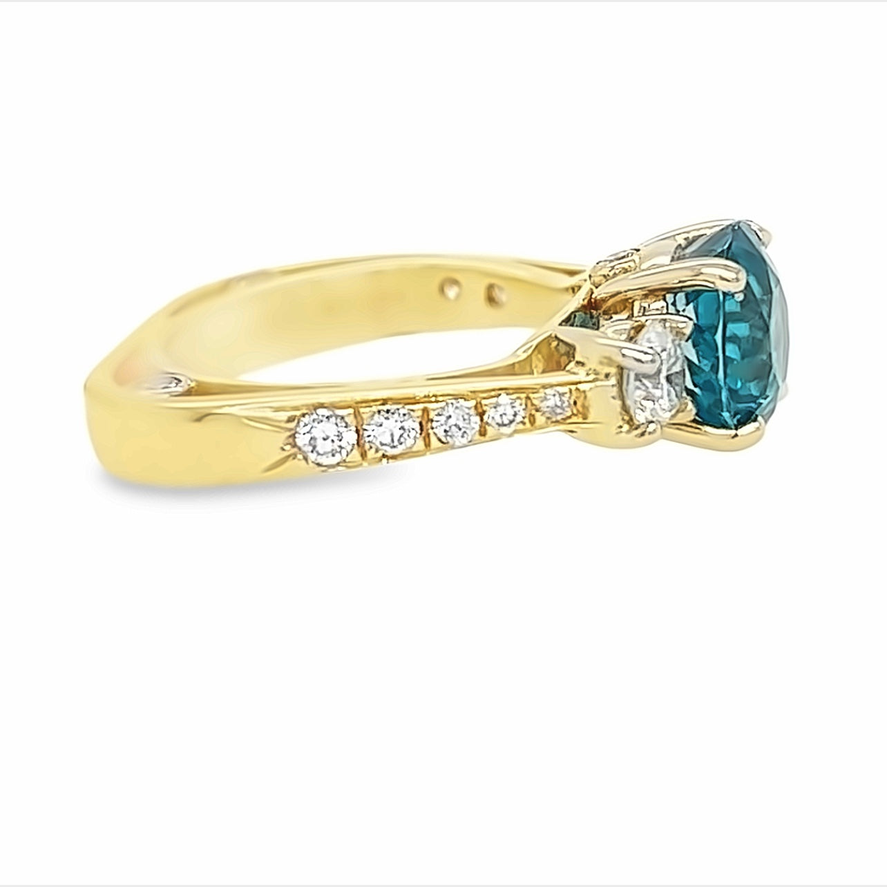 18k Yellow Gold Blue Zircon and Diamond Ring by Paul Richter
