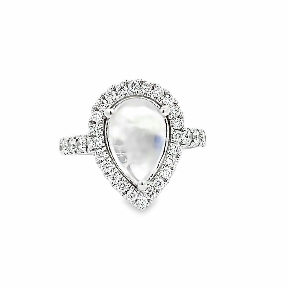 14k White Gold Pear Shape Moonstone and Diamond Halo Ring (3.10ct.)
