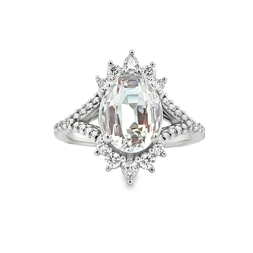 14k White Gold Oval Rainbow Moonstone and Diamond Ring (3.58ct.)