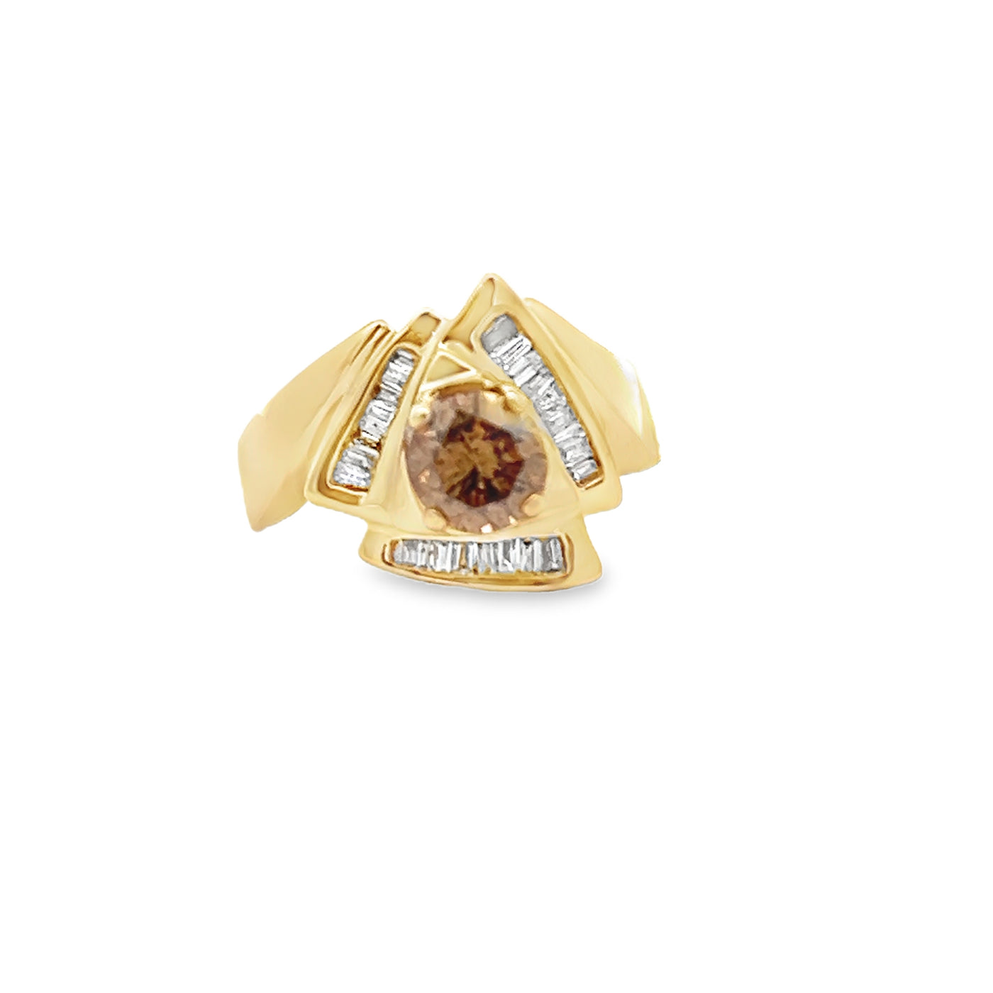 Estate 14k Yellow Gold Round Brown and Baguette Cut Diamond Ring (0.67ct.)