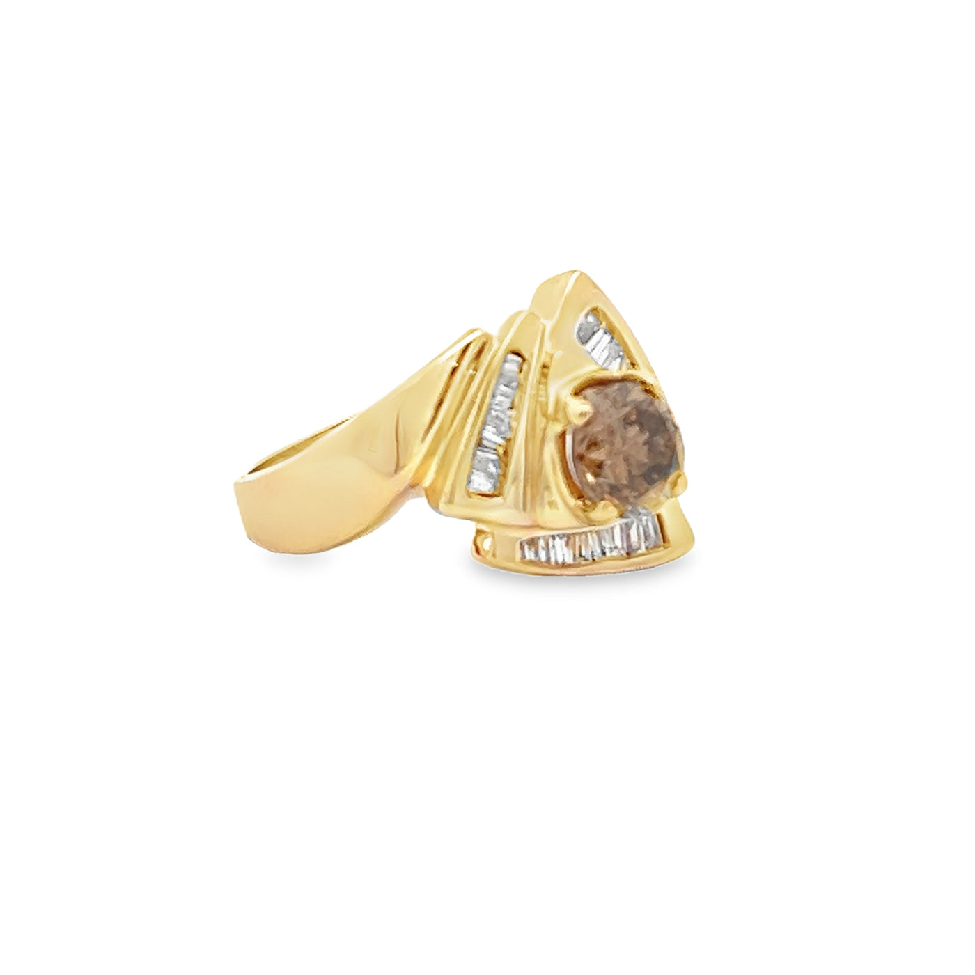 Estate 14k Yellow Gold Round Brown and Baguette Cut Diamond Ring (0.67ct.)