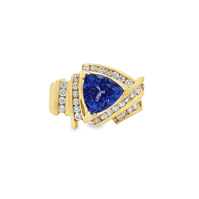 Estate 14k Yellow Gold Trillion Cut Tanzanite and Round Diamond Ring (1.10ct.)