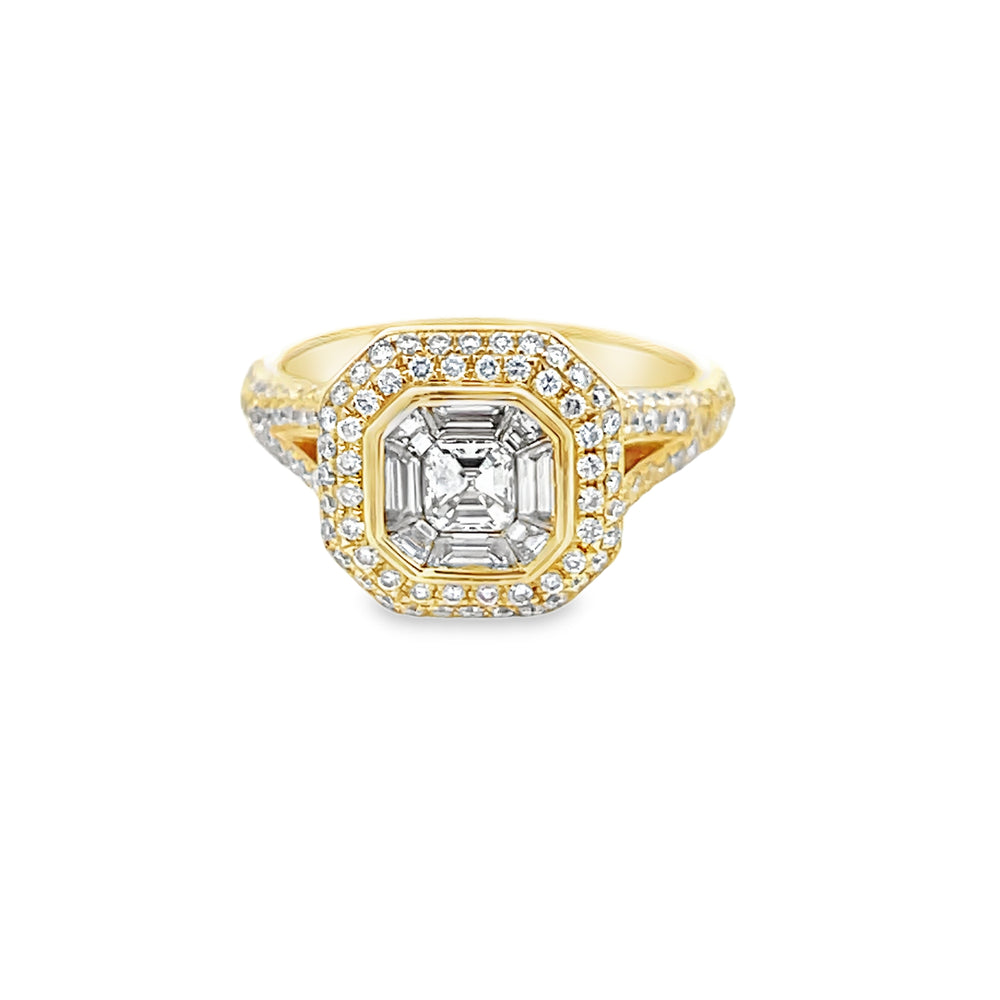 Estate 18k Yellow Gold Invisible Set Diamond Halo Engagement Ring (1.80ctw.)