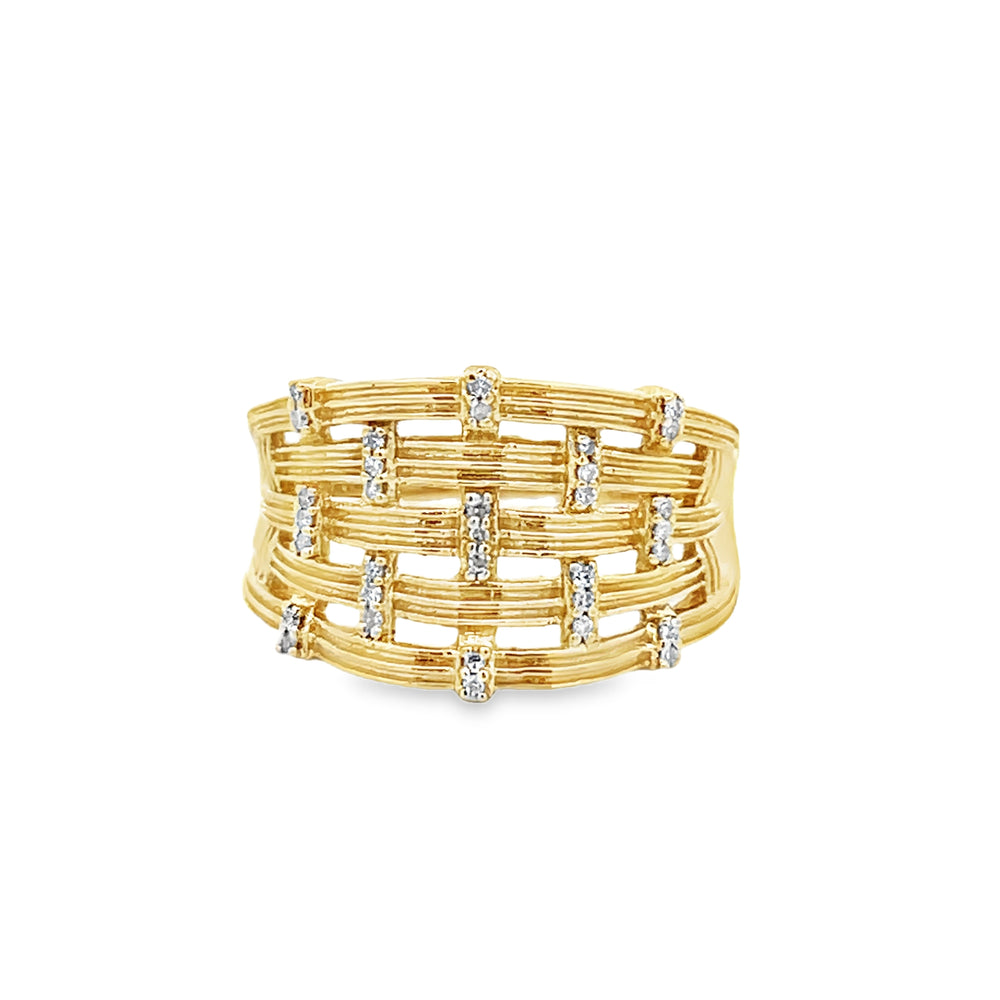 Estate 14k Yellow Gold Basketweave Round Diamond Anniversary Band (0.15ctw.)