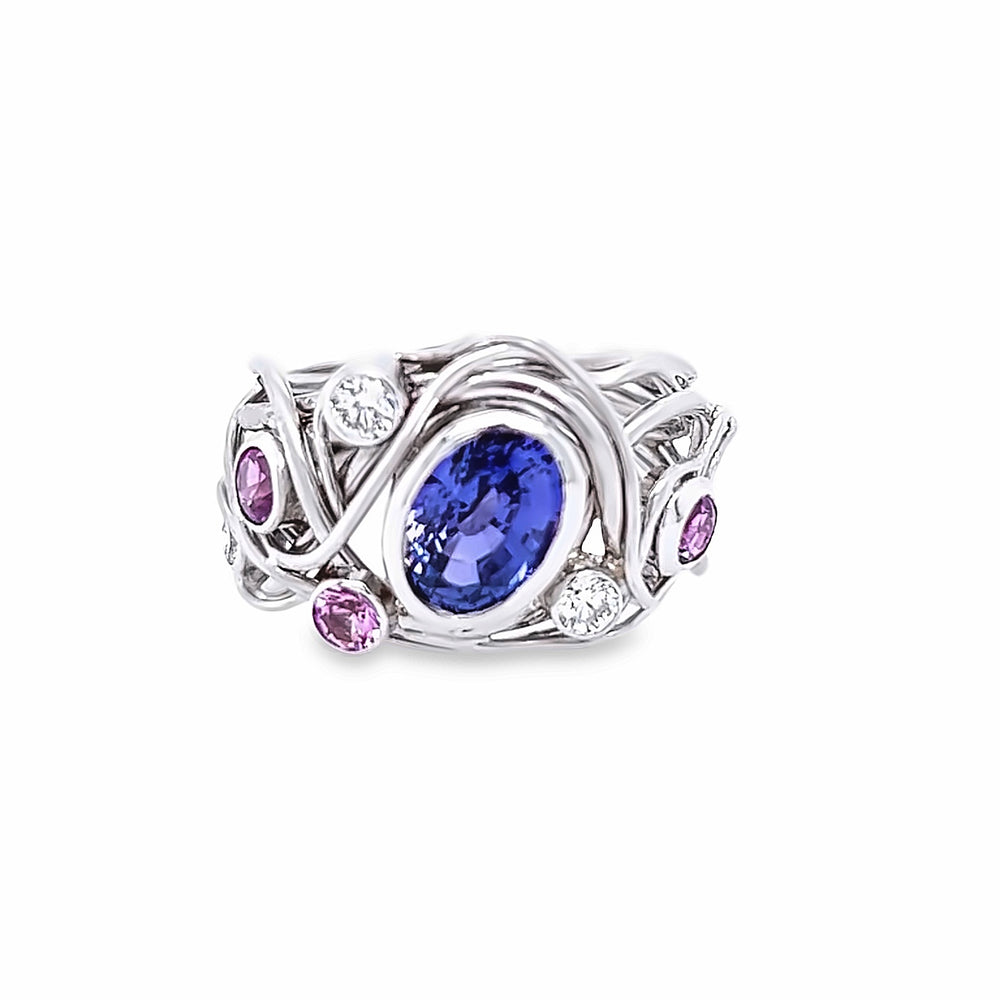 14k White Gold Purple and Pink Sapphire Vines Ring by Paul Richter (3.22ct)