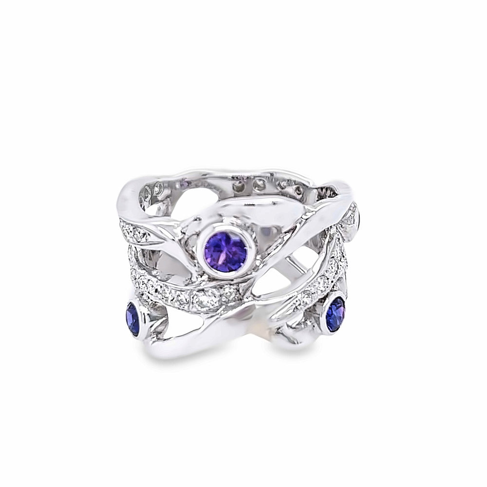 14k White Gold Round Purple Sapphire and Diamond Eternity Band by Paul Richter (1.15ctw.)