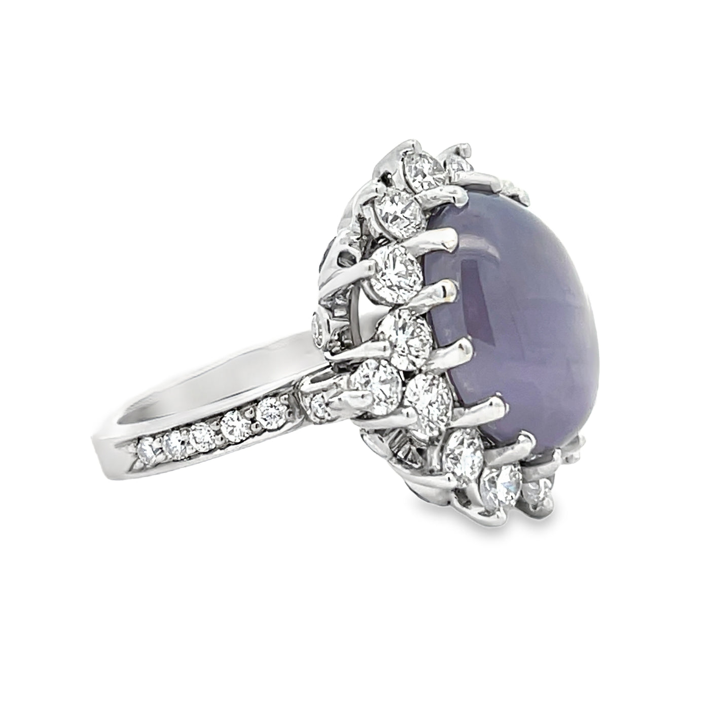 14k Oval Cabochon Lavender Star Sapphire and Diamond Halo Ring by Paul Richter (14.78ct.)