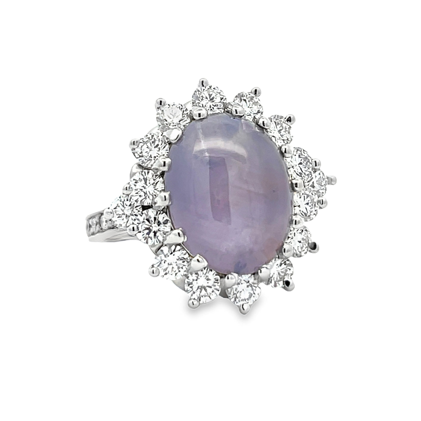 14k Oval Cabochon Lavender Star Sapphire and Diamond Halo Ring by Paul Richter (14.78ct.)