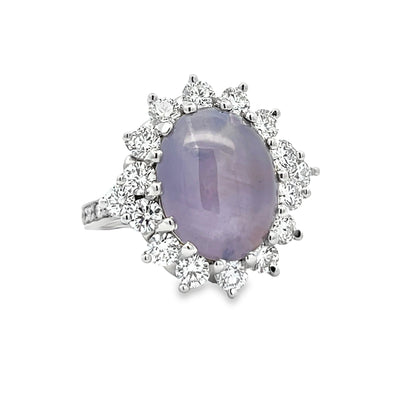 14k Oval Cabochon Lavender Star Sapphire and Diamond Halo Ring by Paul Richter (14.78ct.)