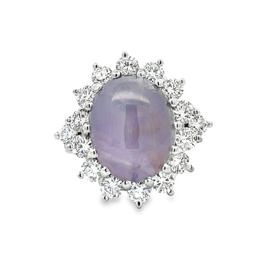 14k Oval Cabochon Lavender Star Sapphire and Diamond Halo Ring by Paul Richter (14.78ct.)