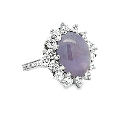 14k Oval Cabochon Lavender Star Sapphire and Diamond Halo Ring by Paul Richter (14.78ct.)