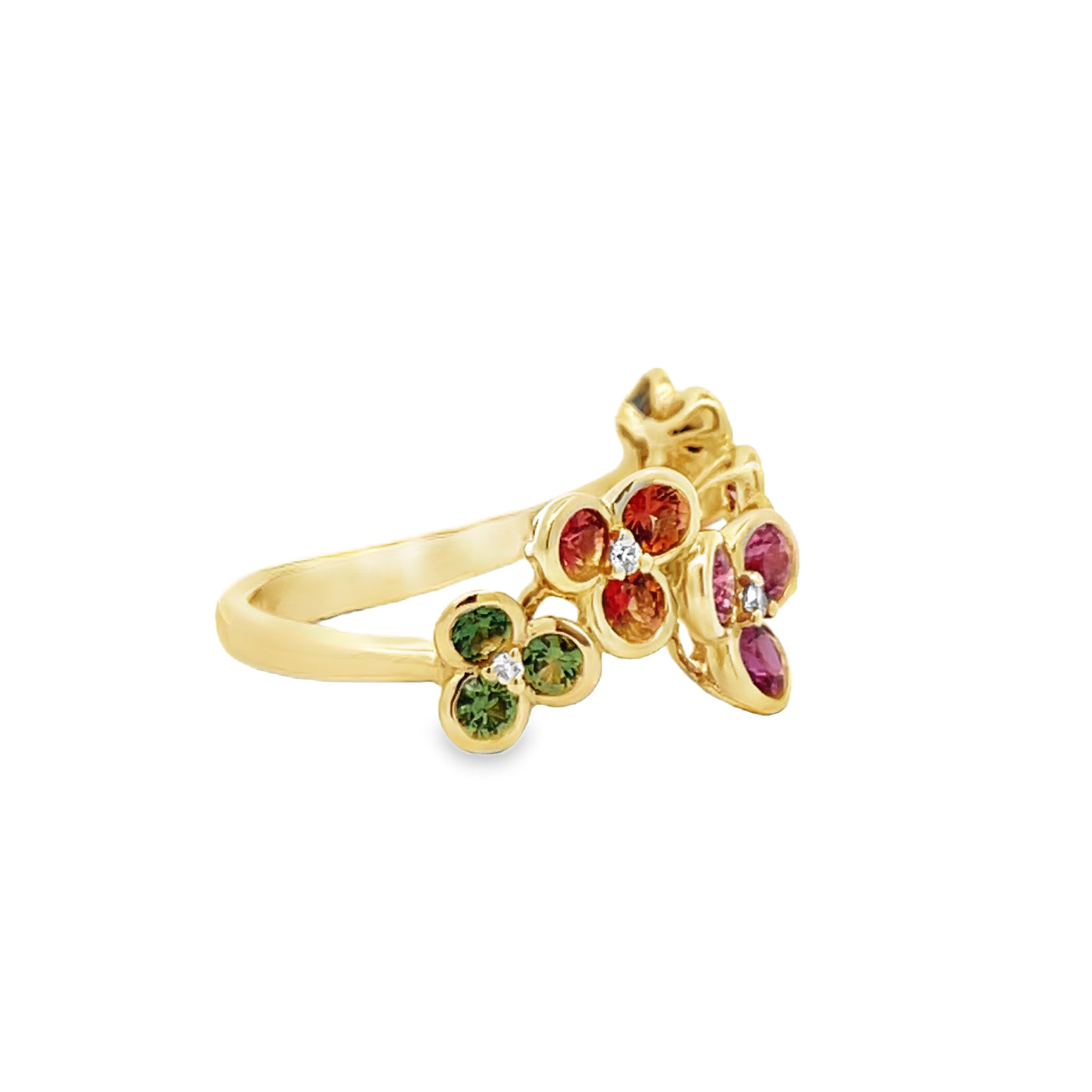 14k Yellow Gold Round Multicolor Sapphire Bezel Set Flower Ring (1.62ctw.)