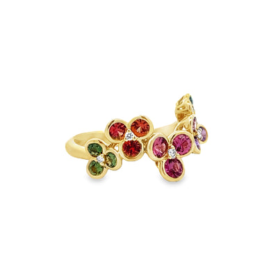 14k Yellow Gold Round Multicolor Sapphire Bezel Set Flower Ring (1.62ctw.)