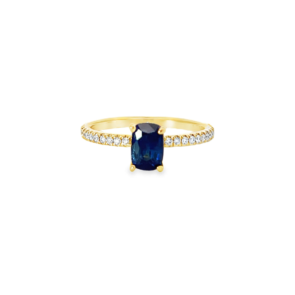 18k Yellow Gold Cushion Cut Sapphire and Round Diamond Hidden Halo Ring (1.04ct.)