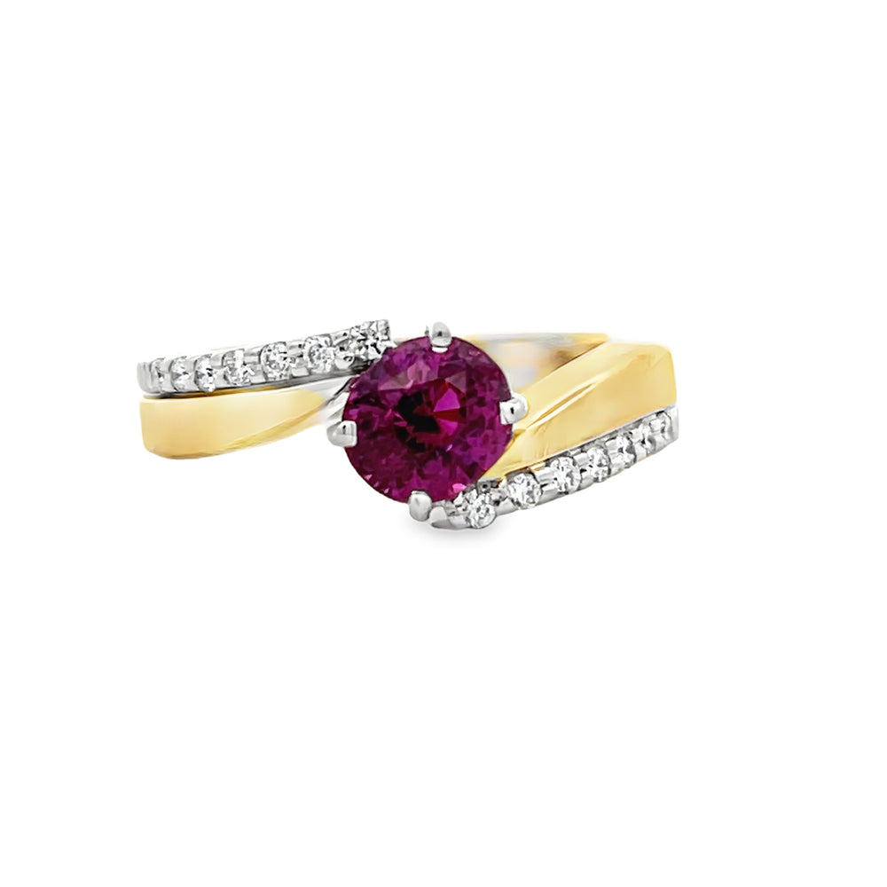14k Two Tone Round Pink Sapphire and Diamond Ring by Paul Richter (1.56ct.)