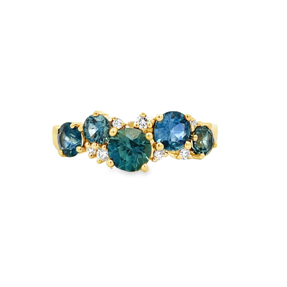 14k Yellow Gold Prong Set Round Montana Sapphire and Diamond Ring (1.77ctw.)