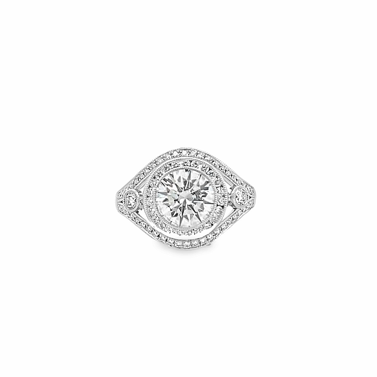 14k White Gold Round Lab Grown Diamond Bezel Set Halo Engagement Ring (2.55ctw.)