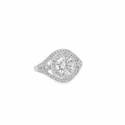 14k White Gold Round Lab Grown Diamond Bezel Set Halo Engagement Ring (2.55ctw.)