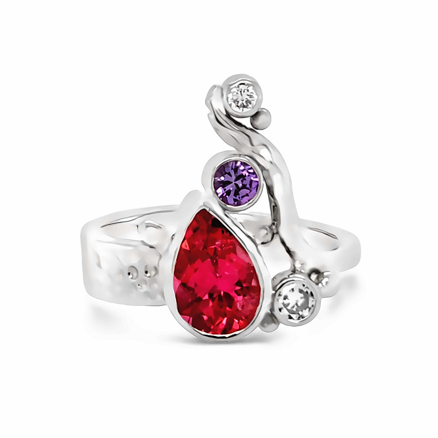 14k White Gold Pear Shape Pink Tourmaline Willow Ring by Paul Richter (1.93ct.)