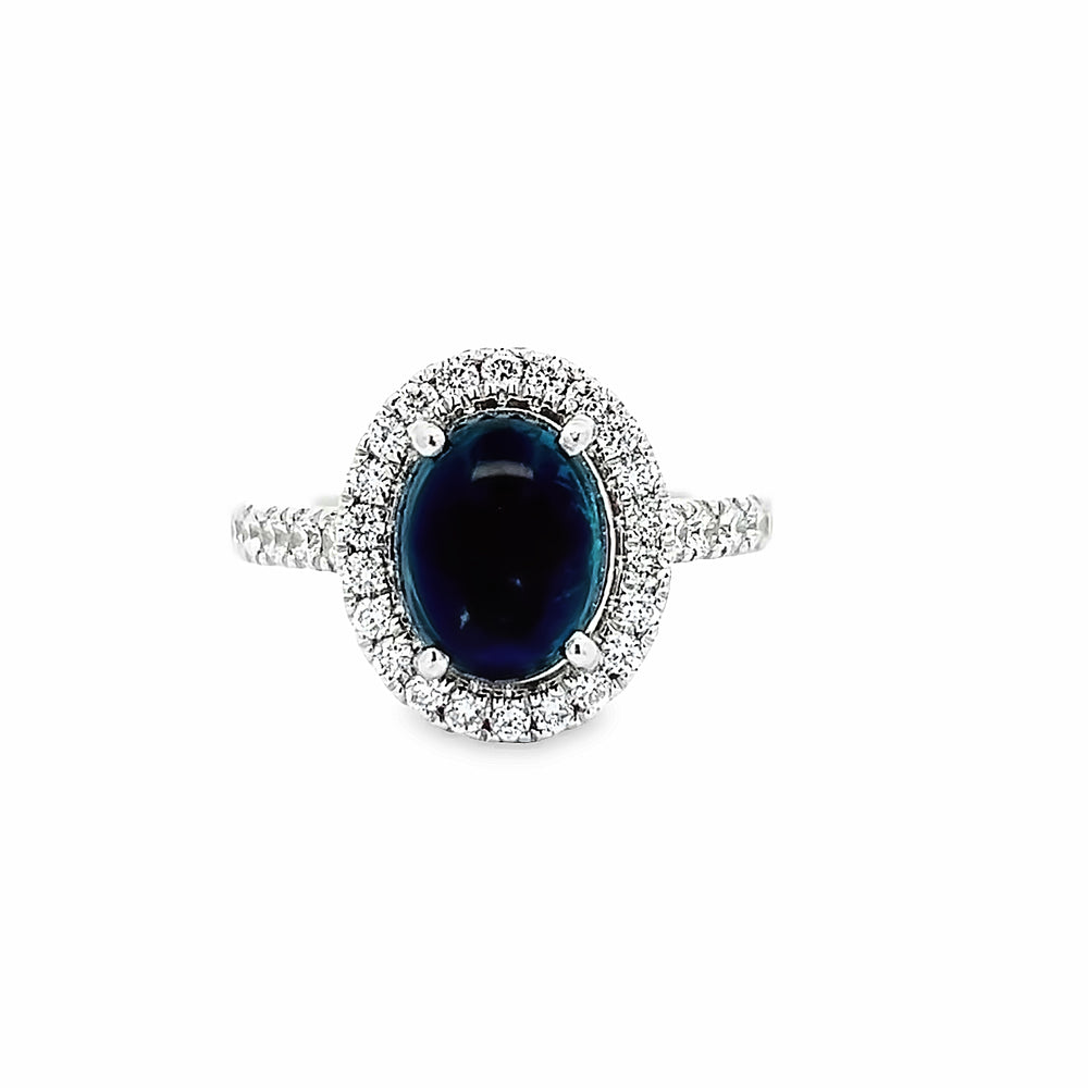 14k White Gold Oval Blue Tourmaline and Diamond Halo Ring (2.32ct.)