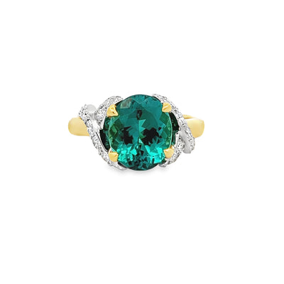 Estate 18k Yellow Gold and Platinum Oval Tourmaline and Round Diamond Ring (4.12ct.)