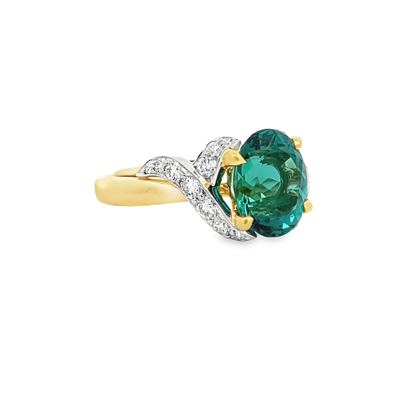 Estate 18k Yellow Gold and Platinum Oval Tourmaline and Round Diamond Ring (4.12ct.)